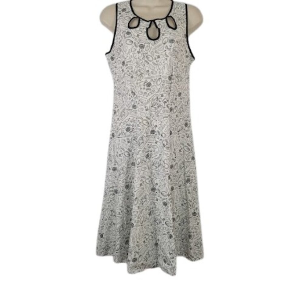 Saville Row Womens Novelty Print Fit and Flare Dress White Black Food Drink 2